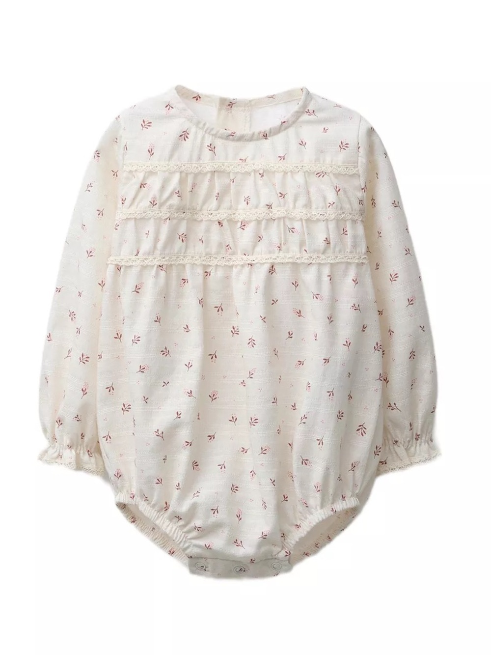 Long-Sleeve Lace Trim Floral Bodysuit